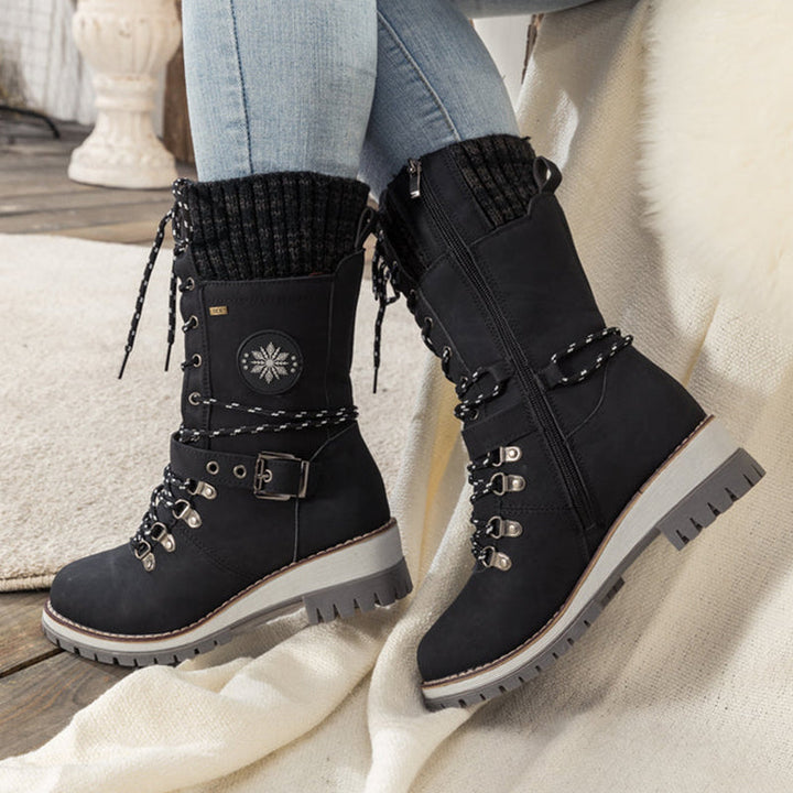 Rowan™ | Buckle-Tipped Knit Mid-Calf Boots